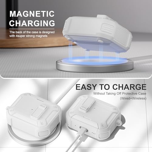 Image of for AirPods Pro 3 Case with Magnetic Lock and Phone Stand, Compatible with Magsafe Charging,with Carabiner&Cleaner kit for Apple iPod Pro 3rd Generation Cover(2025) Men Women (White)