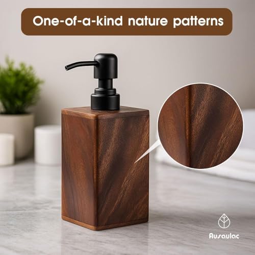 Image of Solid Wood Soap Dispenser for Bathroom,Kitchen -Wooden Refillable Hand Soap Pump, Lotion Dispenser, Bathroom Accessories, Wood Lotion Container (14oz /400ml)