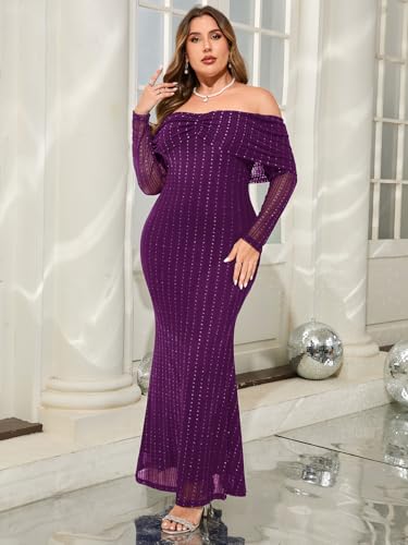 CYCLAMEN Plus Size Off The Shoulder Sparkly Dress Long Sleeve Mermaid Maxi Evening Gown Cocktail Party Wedding Guest2