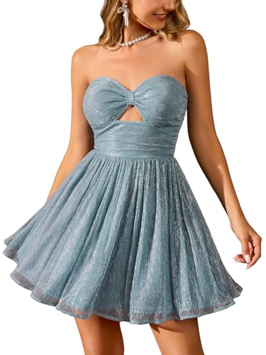 HTZMO Women Sexy Off Shoulder Sparkly Mini Dress Strapless Tube Top A Line Night Out Party Short Dresses