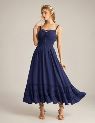 Scarlet Darkness Women's Summer Maxi Dress 2026 Boho Sleeveless Ruffle Flowy Milkmaid Sundress with Pockets Navy S — view 2