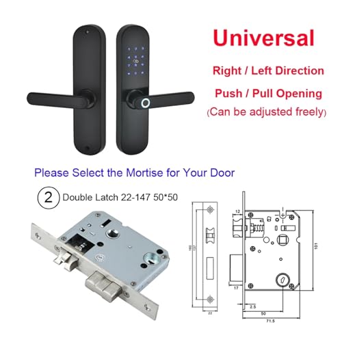 Serrure à empreinte digitale pour carte à puce à code numérique, serrure de porte électronique Bluetooth TTLock App de sécurité à mortaise (noir 5050, ouverture à gauche) largement appris – vue 3