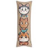 Taie d'oreiller de 134 x 48 cm avec fermeture éclair dissimulée - Motif chats de dessin animé - Pour canapé, bureau, chambre à coucher