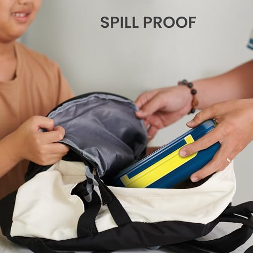 Image of MILTON Big Candy Tiffin Lunch Box for Kids Boys & Girls with Leak-Proof Inner Container| Food Grade,BPA Free,Compact & Durable Snacks Box for Kids I Plastic Spoon & Fork, 830 ml, Navy Blue