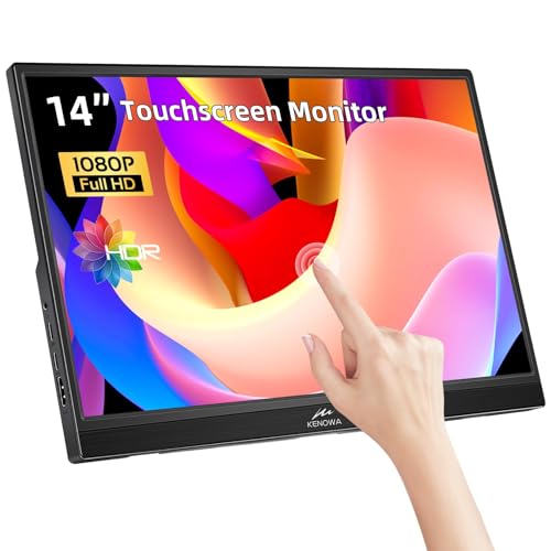 Image of Kenowa Touchscreen Portable Monitor 14 Inch, HDR 1080P IPS Screen External Display with USB C HDMI and Speakers & Stands, Travel Monitor for Laptop Phone PC Mac Xbox PS4 Switch