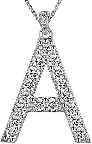 925 Sterling Silver Cubic Zirconia Pave Bling Initial Letter Necklace for Women Mens Capital Letter Pendant Necklace Adjustable Chain Alpabet A - Z Personalized Initial Jewellery Gift for Mom Wife Friends Birthday Christmas Gift
