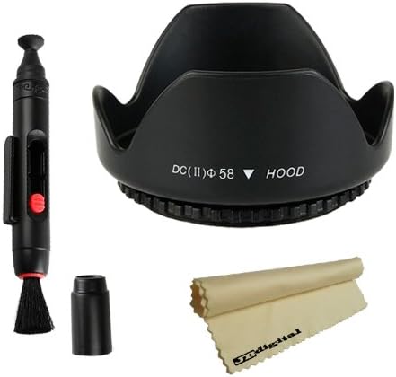 Professional 58mm Digital Tulip Flower Lens Hood For CANON 18-55mm , 28-80mm , 28-90mm , 28-105mm , 55-250mm , 70-300mm , 75-300mm , 100-300mm , 50mm 1.4 , 85mm 1.8 With Lens Cleaning Pen and JB Digital Microfiber Cleaning Cloth