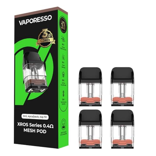 Pod XROS Cartridge V-aporesso COREX 3.0 Tech 3 ml (0,4 Ω Paquete de 4) [RDL Meilleur à 25 W] Top Fill Compatible avec Kit XROS 5/XROS 4 Mini/XROS 3 Mini/XROS...