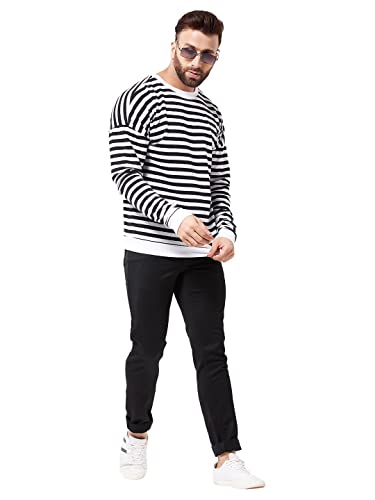 Image of GRITSTONES Men OversizedRound Neck Stripe Drop Shoulder Cotton T-Shirt