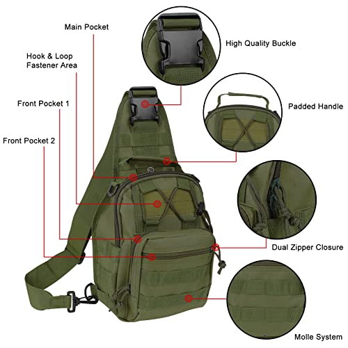 Qcute Tactical Backpack, Waterproof Military Cross-Body Molle Sling Shoulder Backpack Chest Bag For Outdoor Every Day Carry (Army Green) #TOP1