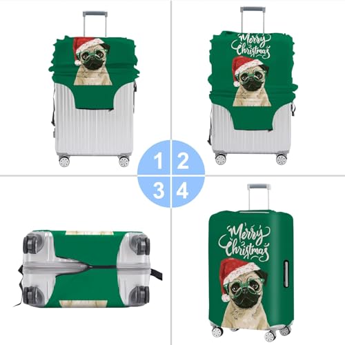 Image of Christmas Pug Luggage Cover, Washable Cute Dog Suitcase Cover, Animal Lover Suitcase Protector Anti-scratch Bag cover, M