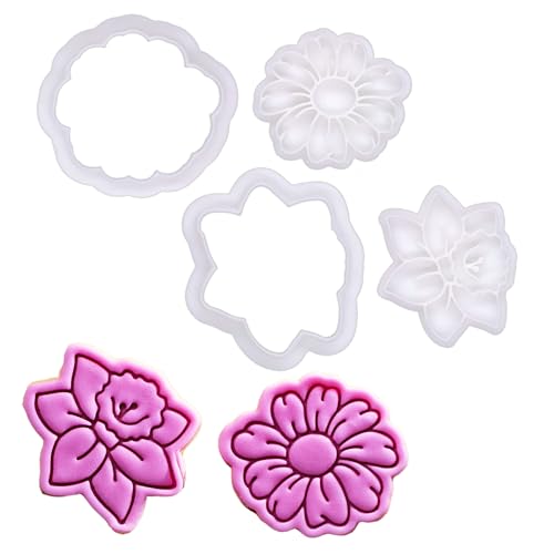 BAKERLOGY Meadow Blooms - Mini 2" Cookie Cutter & Stamp Set - Daffodil & Daisy Design for Easter & Spring Cookies, Cupcakes & Fondant Decorations