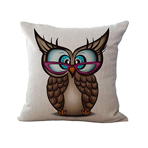 Lazeny Cartoon Housse de Coussin en Coton et Lin Motif Chouette 45 x 45 cm, Coton et Lin, A, 45 x 45 cm Cover