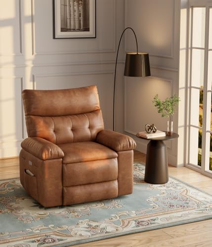 Recliner Chair, 360° Swivel Rocker Recliners with Heat & Massage, Soft Lazy Boy Recliner Chair with 2 Cup Holders and Side Pocket for Living Room Bedrooms and Nurseries (Regular, Retro Brown)