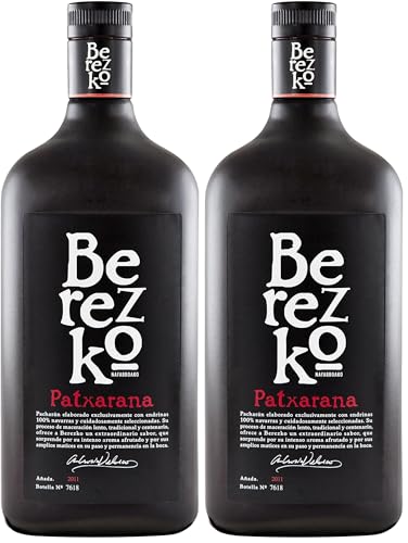Berezko - Patxarana - Botella de Pacharán 1000 ml, El embalaje puede variar (Paquete de 2)