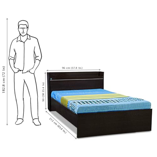 Image of DELITE KOM | 1 Year Warranty | Single Bed, Plum Engineered Wood Bed Without Box Storage & with Headboard Shelf Storage, Wooden Bed (83x37 Inches) | Installation Included | Color - Flowery Wenge