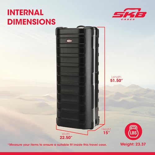 Image of SKB ATA Large Stand Case with Wheels TSA Latches, Durable Transport Solution for Equipment, 49.5x20.25x13.5 inch, Over-Molded Handle, Secure Straps, Black