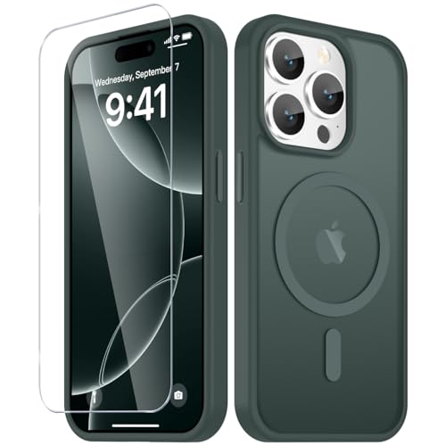 Image of YENAPOON for iPhone 15 Pro Case, Matte Magnetic Phone Cover [with 1 Screen Protector] [Support for MagSafe] [Shockproof Military Grade Protection] Translucent Frosted Back, Gray