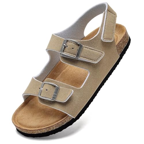 Image of Torotto Toddler Kids Sandals Boys Girls Cork Footbed Sandals with Adjustable Buckle Casual Slides Open Toes Flat