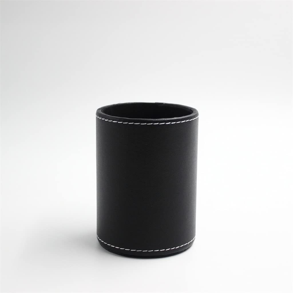 Business-Stiftehalter aus Leder, rund, für den Schreibtisch, für Schreibwaren, kreatives Bürobedarf, Bleistifthalter (schwarz, 8 x 10,8 cm)