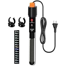 PULACO 200Watt Aquarium Heater for 25-50 Gallon Fish Tank, Adjustable Submersible Heater Thermostat with Thermometer Strip and Suction Cup