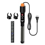 PULACO 200Watt Aquarium Heater for 25-50 Gallon Fish Tank, Adjustable Submersible Heater Thermostat with Thermometer Strip and Suction Cup