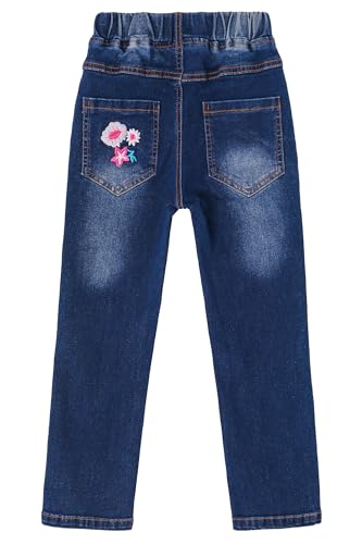 KIDSCOOL SPACE Girls Jeans, Ribbed Elastic Waist Embroidered Denim Pants3