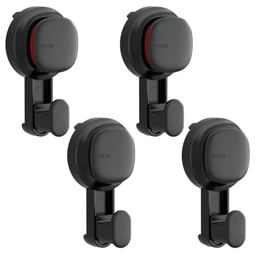 Image of TAILI Upgraded Visible Safety Indicator Suction Cup Hook 4 Pack, Damage-Free Hanging Glass Shower Wall Hook for Towel, Loofah, Bathrobe, Clothes, Easy to Install, Rust Resistant, Reusable, Black