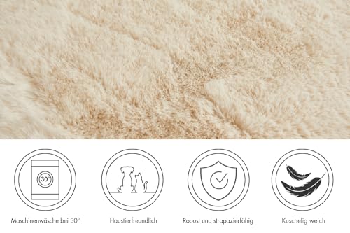 -LUXOR- living Sitzkissen Coste - Kunstfell Stuhlauflage als Deko Wohnzimmer oder Stuhlkissen - gemütliches Sitzkissen Stuhl Dekokissen 40 cm rund Beige 1 Stück