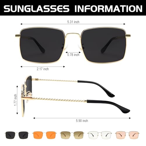 Rectangle Sunglasses for Womens Mens 2024 Y2k Sun Glasses Retro 80s 90s Metal Frame Trendy shades3