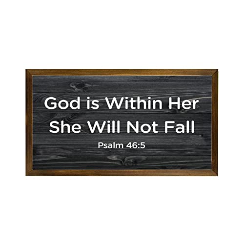 Panneau mural en bois She Will Not Fall Psaume 46 5 cadre 30x55 cm décor rustique