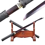 SJ SHI JIAN Black Dragon Ninja Folded Steel Japanese Samurai Sword Straight Blade Katana (Black-1)