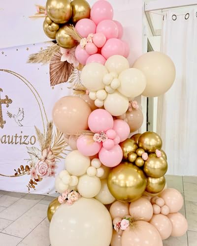 Image of First Communion Balloon Garland Kit 153Pcs, Girl Baptism Balloon, First Holy Communion Decorations, Different Size Pink Gold White Balloon for First Holy Communion Baptism Theme Party Decor