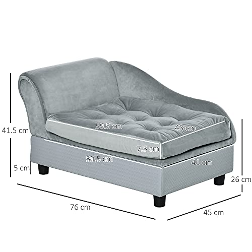 PawHut Dog Sofa with Storage, Pet Chair for Small Dogs, Cat Couch with Soft Cushion, Light Grey, 76 x 45 x 43 cm - Image 4