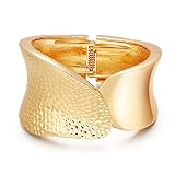 Fuqimanman2020 Chunky Gold Tone Wide-Edge Metal Cuff Bracelet Bangle Wrist Cuffs Grooved Polished Op