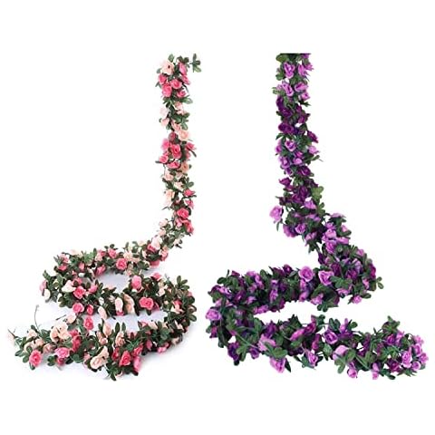 Miracliy 5 Pack 41 FT Fake Rose Vine Flowers Plants Artificial Flower 5 Pack 41 FT Fake Rose Vine Flowers Plants Artificial Flower Hanging Rose Cover