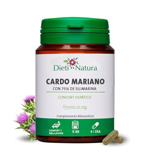 Cardo Mariano 60 Cápsulas (75% de Silimarina) de Dieti Natura - Cardio Mariano Cápsulas para Detox Depurativo Hígado y Colon - Favorece el Sistema Digestivo, Sin OMG