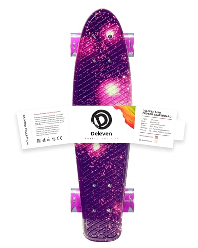 Foto von Deleven Skateboard mit LED Rollen, Skate Tool und ABEC 7 Lager - Kinder Erwachsene Anfänger - 56 cm