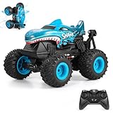 DYODYORC Remote Control Car, 2.4Ghz All Terrain Shark Monster Truck Toys, RC Truck with Music, 3 Lighting Effects, 360 Stunt Capable, 2 Batteries Ready to Run, Toy Gifts for Boys and Girls (Blue)