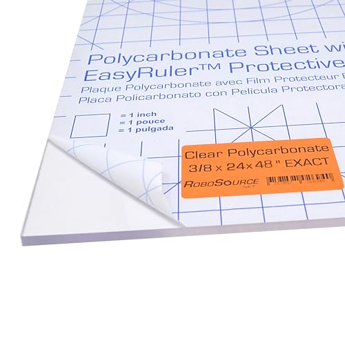 Image of Polycarbonate Plastic Sheet 24 inch X 48 X 0.354 (3 /8 inch) Exact with EasyRuler Film, Shatter Resistant, Easier to Cut, Bend, Mold Than Plexiglass. for Robotics Teams, Hobby, Home, DIY, Industrial, Crafts.