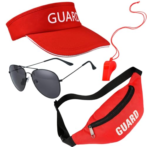 Guard Costume Accessories Set Including Guard Hat Fanny Pack Whistle Sunglasses for Women Men (Beach) White
