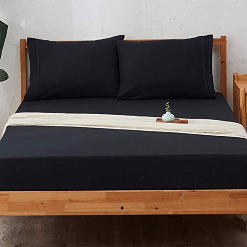 Image of SONORO KATE Bed Sheet Set Super Soft Microfiber 1800 Thread Count Luxury Egyptian Sheets 18-Inch Deep Pocket,Wrinkle and Hypoallergenic-6 Piece (Black, California King-6 Piece)