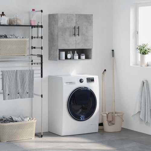 Image of LoogCape Wall Cabinet Concrete Grey Made of Wood Material 60 x 31 x 70 cm with Door and Compartment for Tidy in the Hallway, Office or Kitchen, Lockable Locker