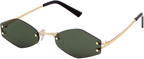 DSVIGF Sunglasses Uv400 Protection | Small Rimless Green Lens | Women Men for Ou