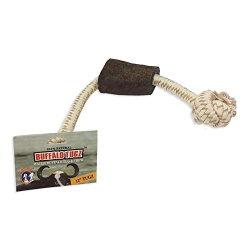 Buffalo Tugz 12 Inch Water Buffalo Horn And Rope Chew Toy And Tug Toy #TOP4