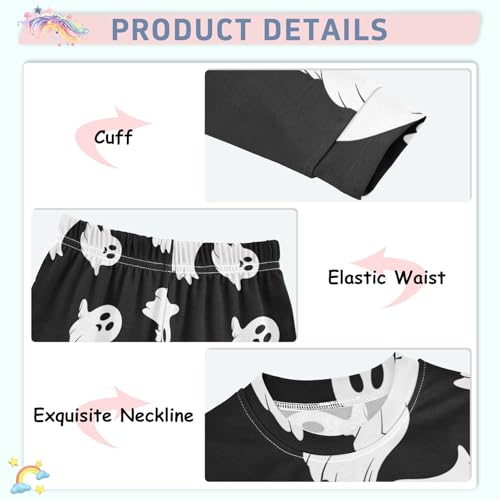 Pajama Sets Long Sleeve Ghostly White Figures on Black Soft Comfy Sleepwear 2 Piece PJS 3-8T4