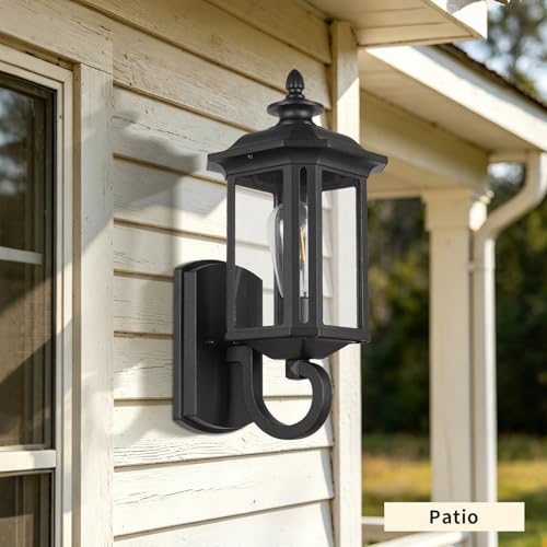 Image of JYZ 15 inch Outdoor Wall Light Fixture, Classic Exterior Waterproof Wall Lantern, Matte Black Anti-Rust Sconce with Clear Glass Shade, E26 Base Outside Porch Lights for Patio Garage Door
