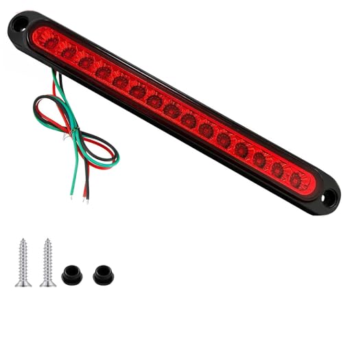 VISSQH 1 luz trasera LED de freno de 12 V-24 V, barra de luz trasera de freno universal de 15 LED para vehículos todoterreno, camioneta, etc. (rojo)