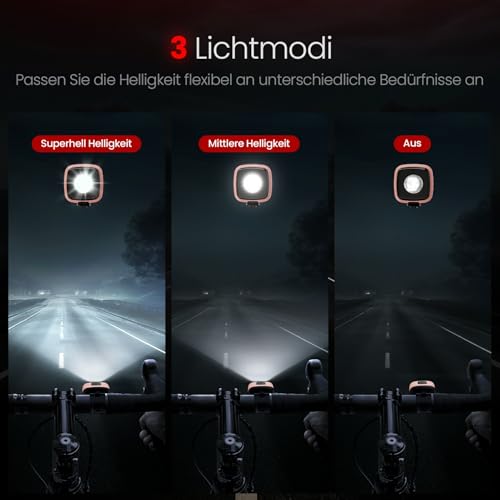 OnMeto Fahrradlicht vorne, IPX5 Wasserdicht Frontfahrrad Lampe Fahrrad licht，USB Type-C Wiederaufladbares Fahrradleuchten für Fahrrad (Rosa) – Ansicht 2