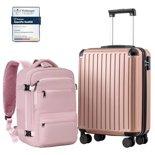 COOLIFE Kabinenkoffer 55X35X20cm für Ryanair Flugzeug Handgepäck Kabinengepäck Hartschalenkoffer mit TSA-Schloss und 4 Zwillingsrollen 2 Jahre Garantie